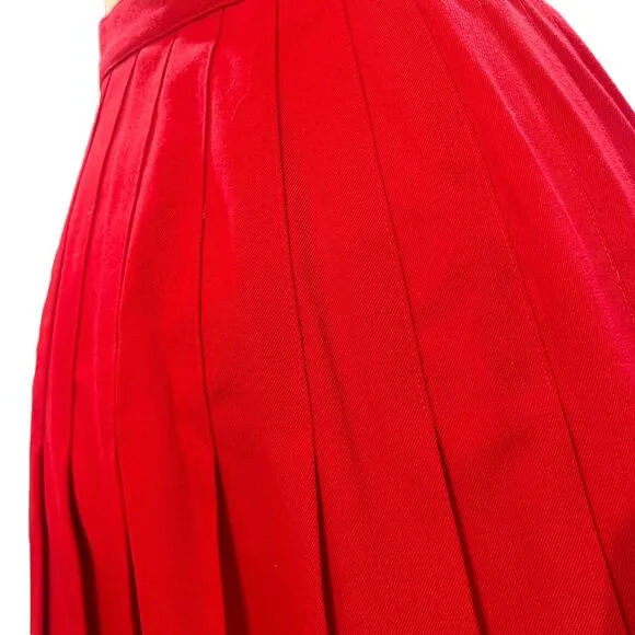 Austin Reed Pleated Skirt Size 4 Red 100% Wool Midi Academia Preppy Vintage