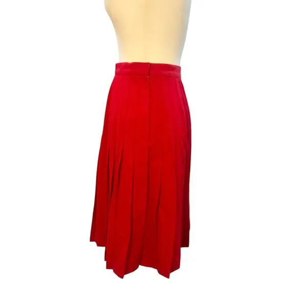 Austin Reed Pleated Skirt Size 4 Red 100% Wool Midi Academia Preppy Vintage