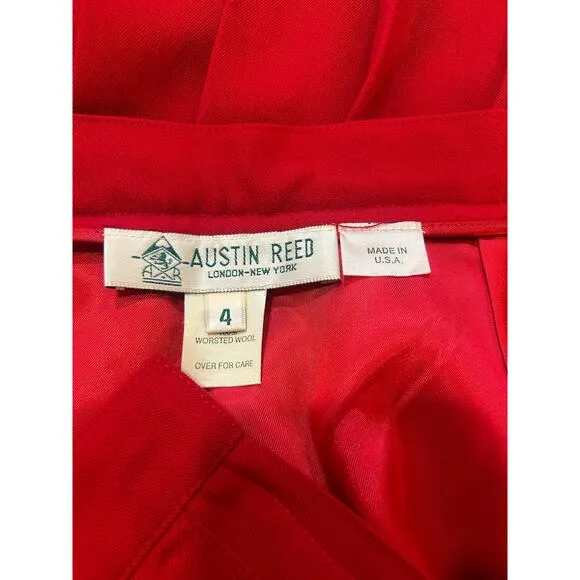 Austin Reed Pleated Skirt Size 4 Red 100% Wool Midi Academia Preppy Vintage