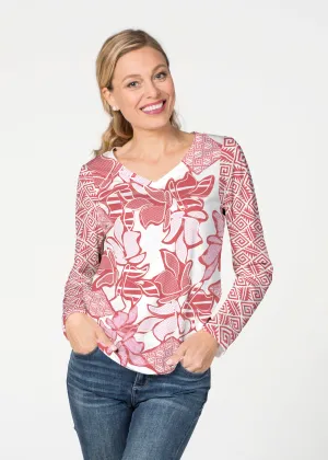 Aztek Sail Red (8117) ~ French Terry V-neck Top