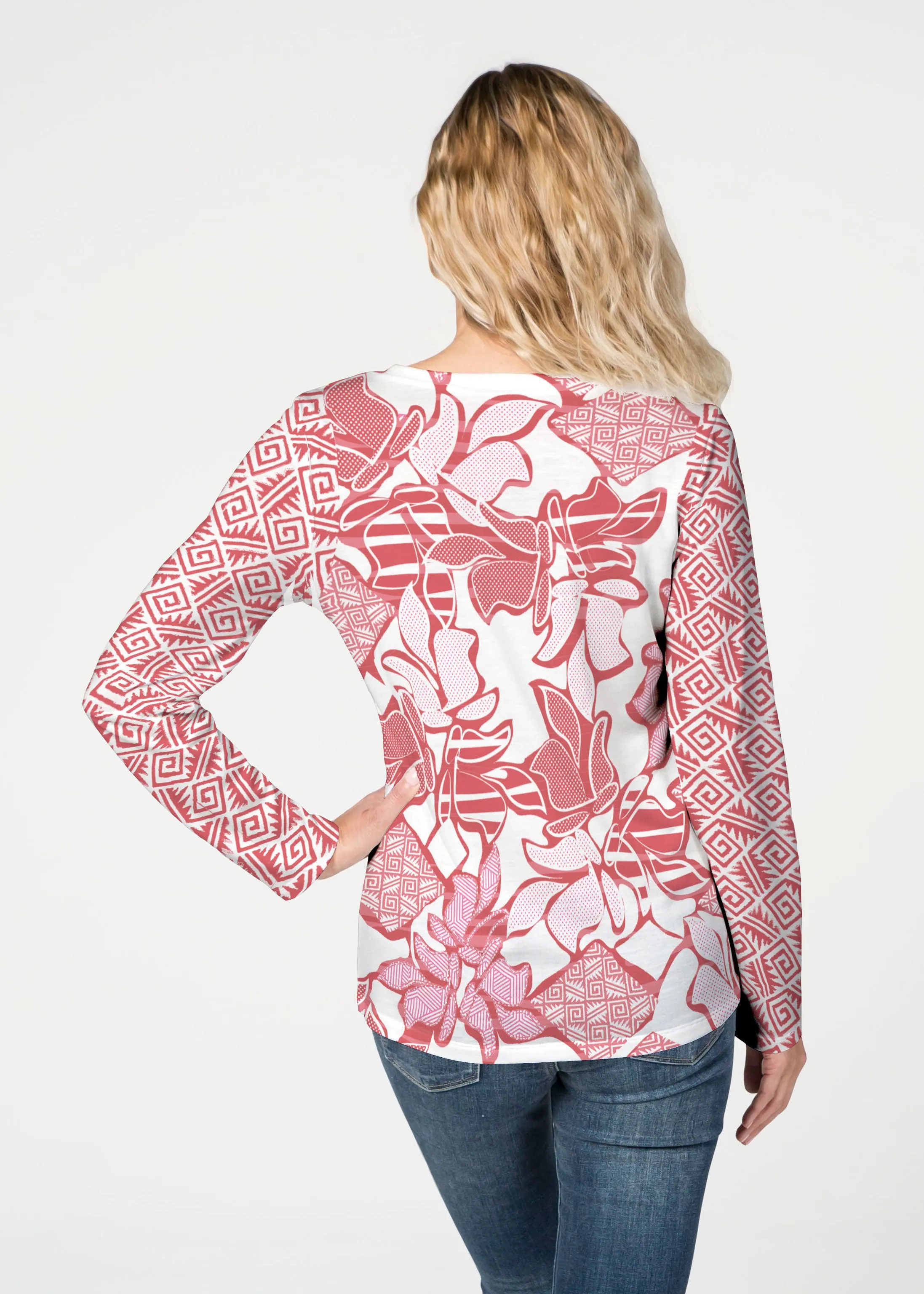 Aztek Sail Red (8117) ~ French Terry V-neck Top