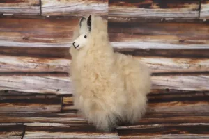 Baby Alpaca Llama Figurine Peruvian Stuffed fur Llama Beige Color 6.25" Tall