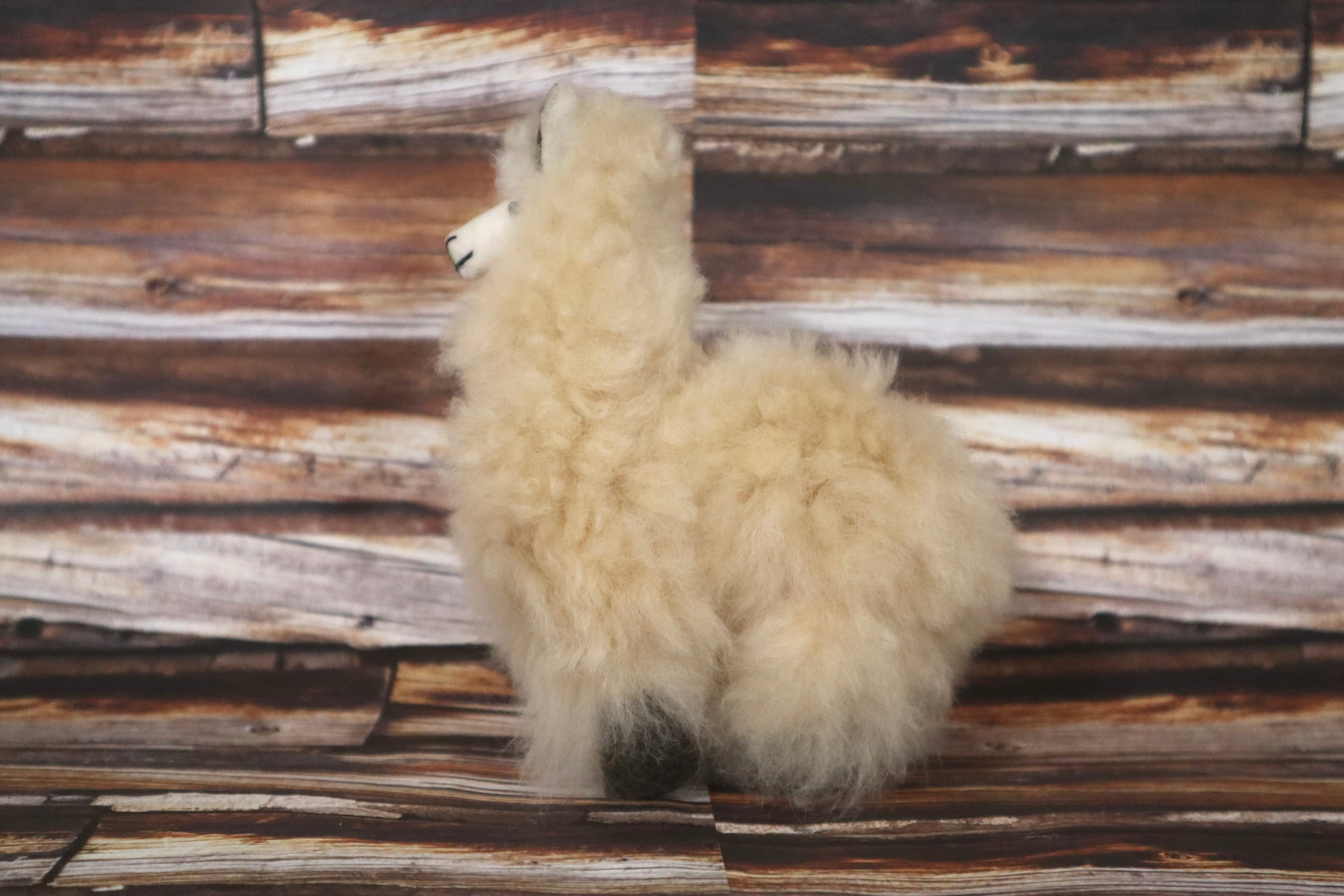 Baby Alpaca Llama Figurine Peruvian Stuffed fur Llama Beige Color 6.25" Tall
