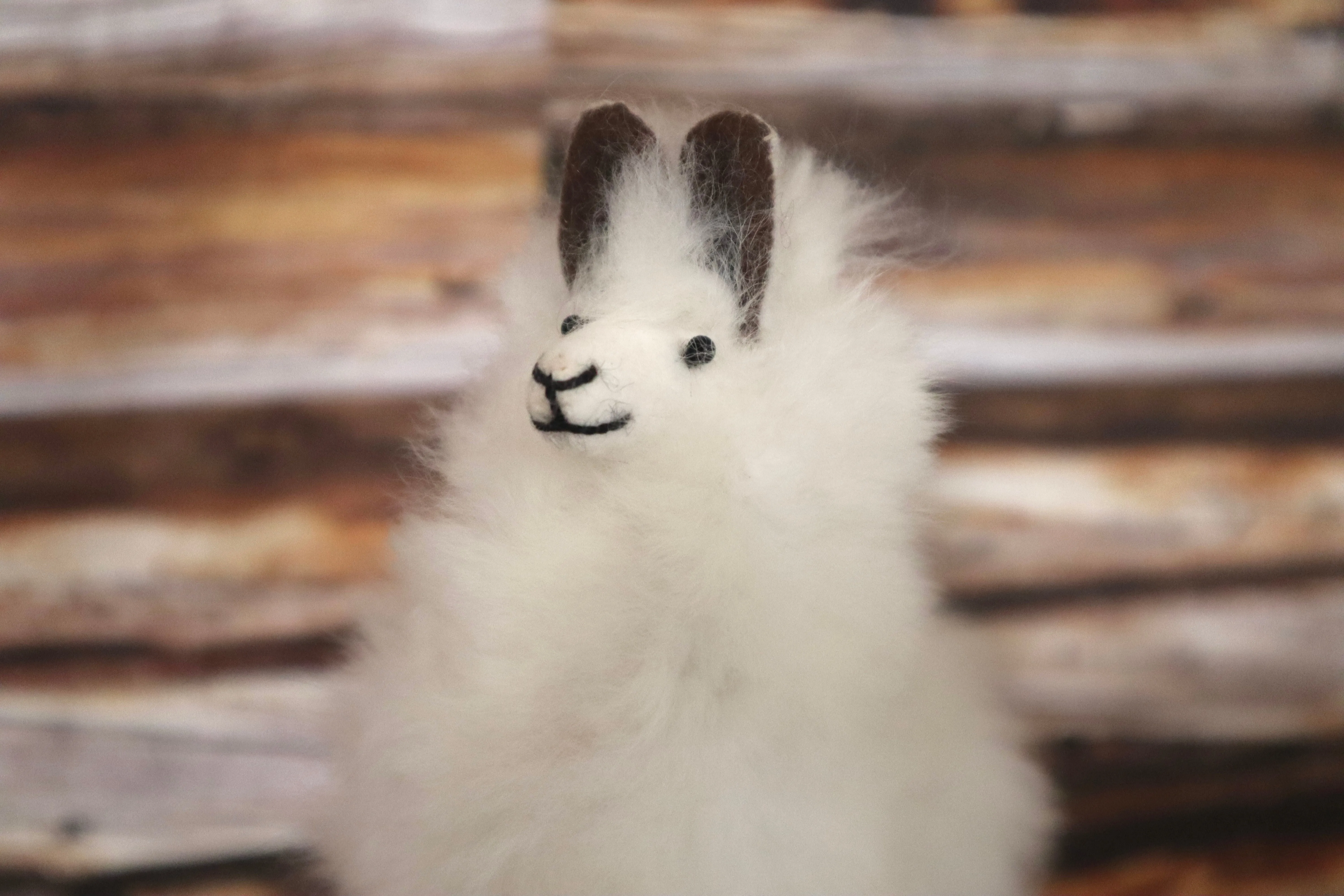 Baby Alpaca Llama Figurine Peruvian Stuffed fur Llama White Color 6.25" Tall