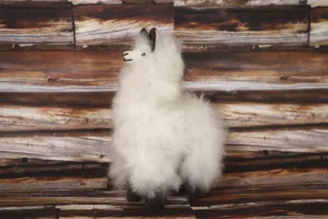 Baby Alpaca Llama Figurine Peruvian Stuffed fur Llama White Color 6.25" Tall
