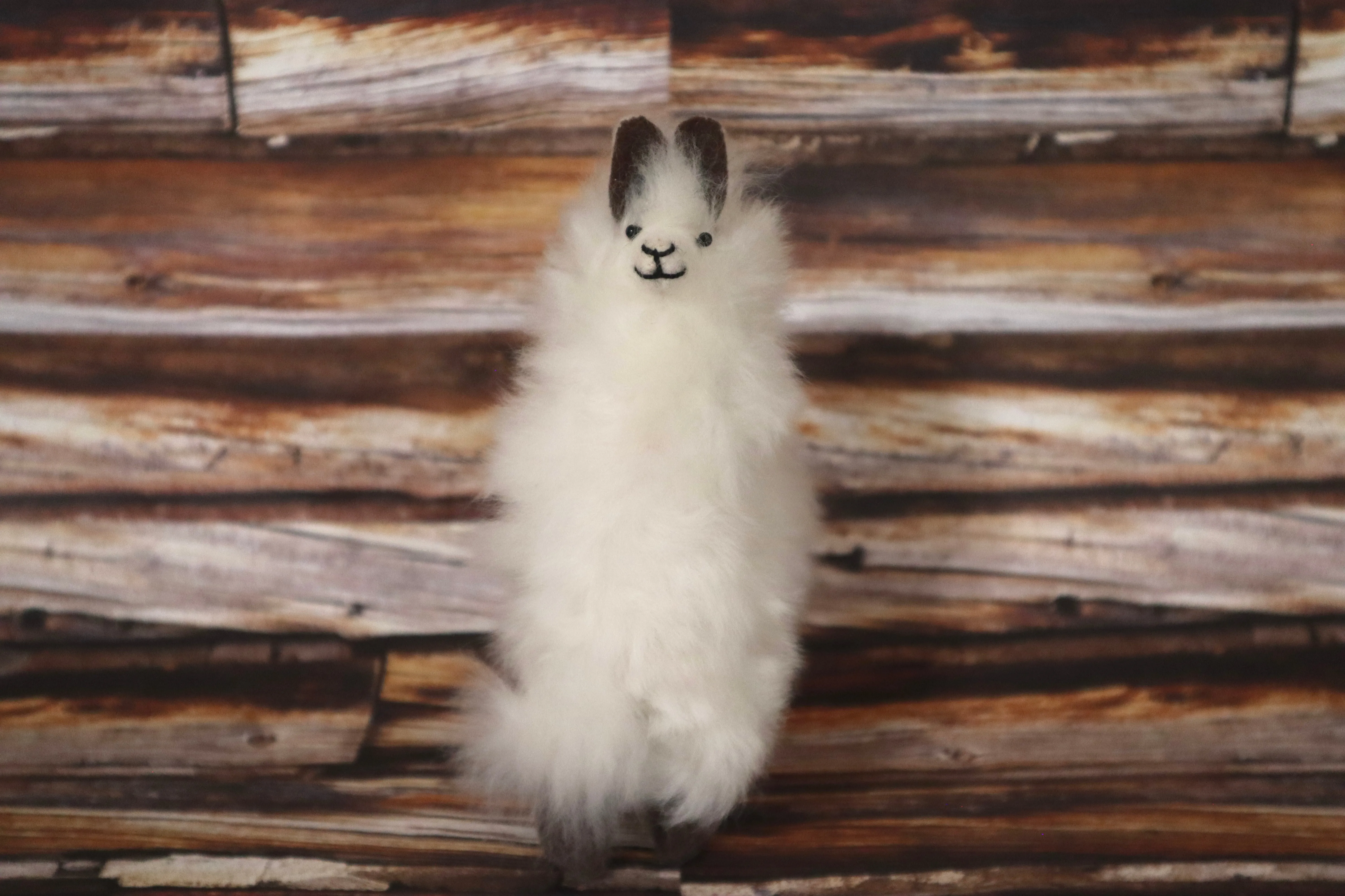 Baby Alpaca Llama Figurine Peruvian Stuffed fur Llama White Color 6.25" Tall