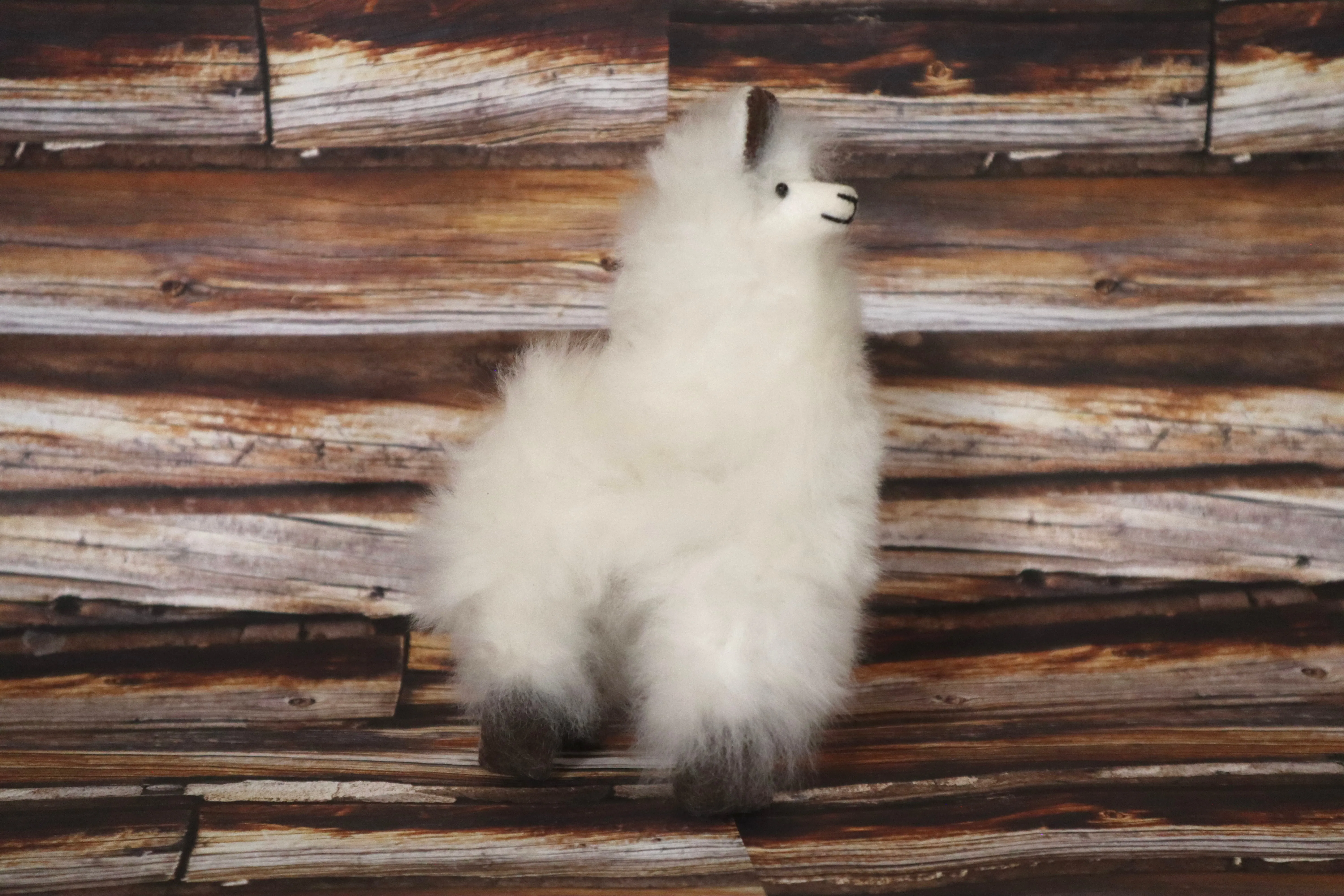 Baby Alpaca Llama Figurine Peruvian Stuffed fur Llama White Color 6.25" Tall