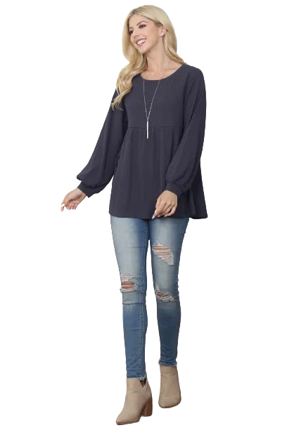 Baby Doll Waffle Long Sleeve Top Navy - Pack of 4