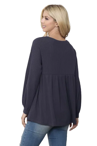 Baby Doll Waffle Long Sleeve Top Navy - Pack of 4