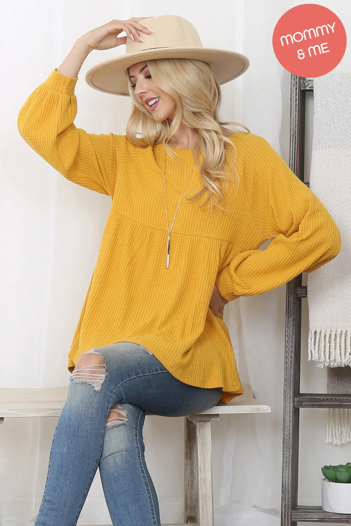 Baby Doll Waffle Long Sleeve Top