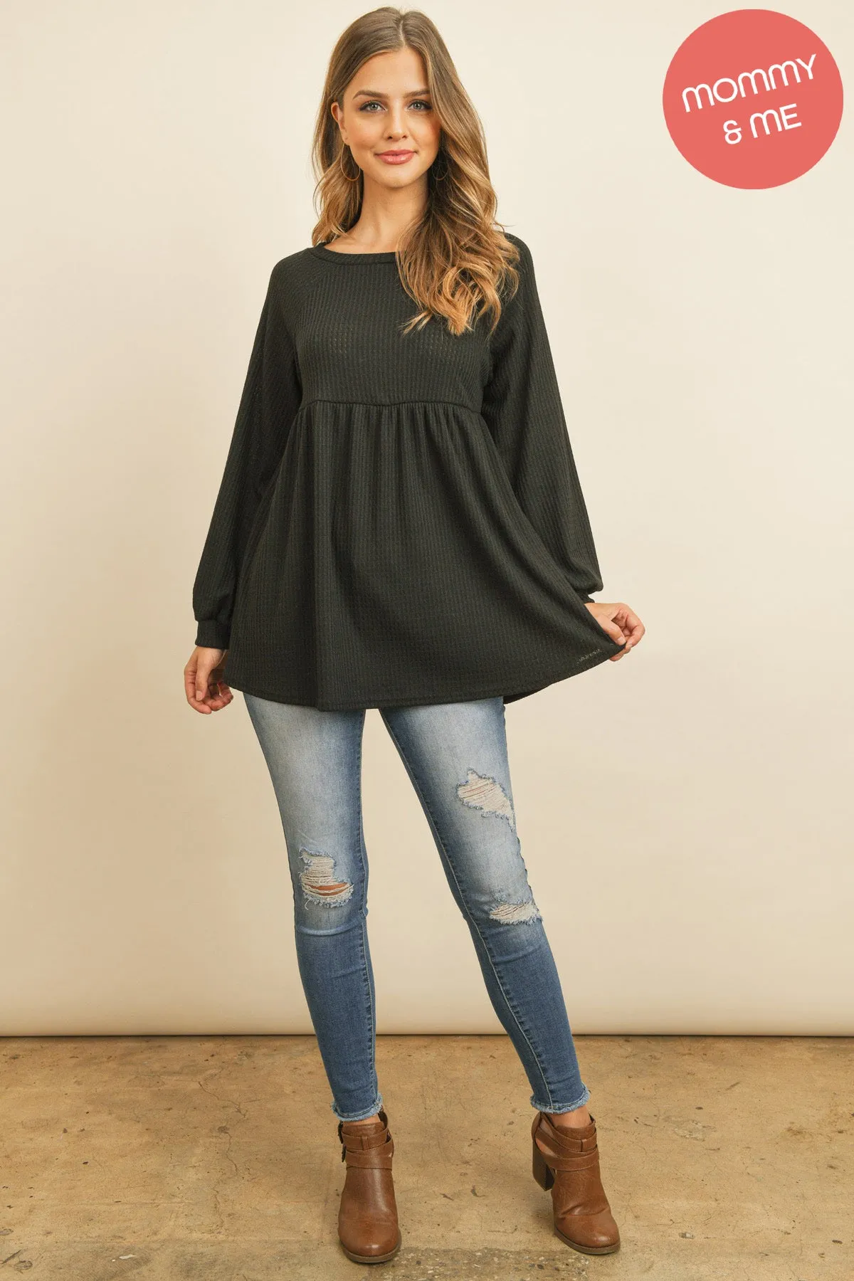 Baby Doll Waffle Long Sleeve Top