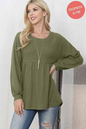 Baby Doll Waffle Long Sleeve Top