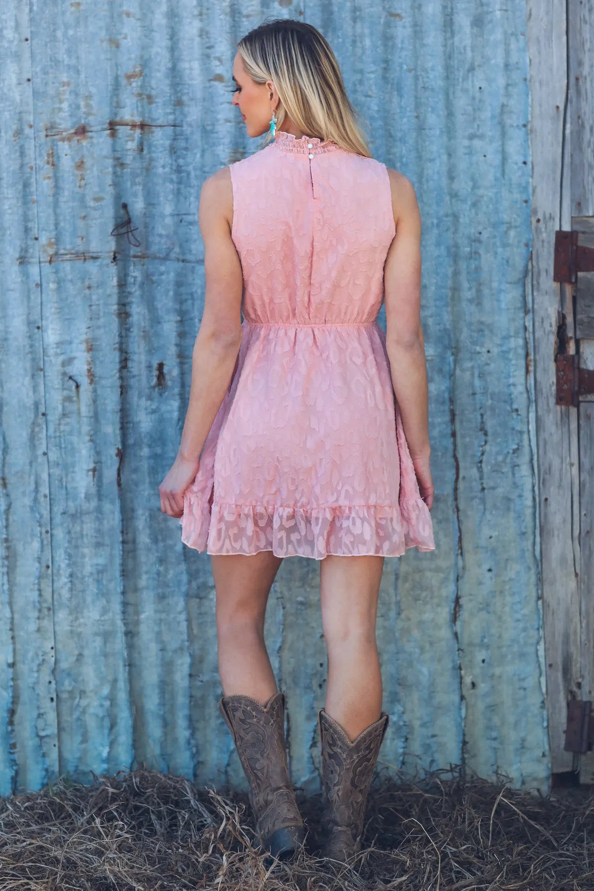 Baby Pink Animal Print Elastic Waist Dress