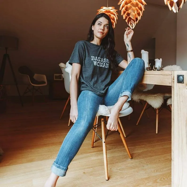 Badass Woman, Typewriter Font - Retro Fitted Ringer