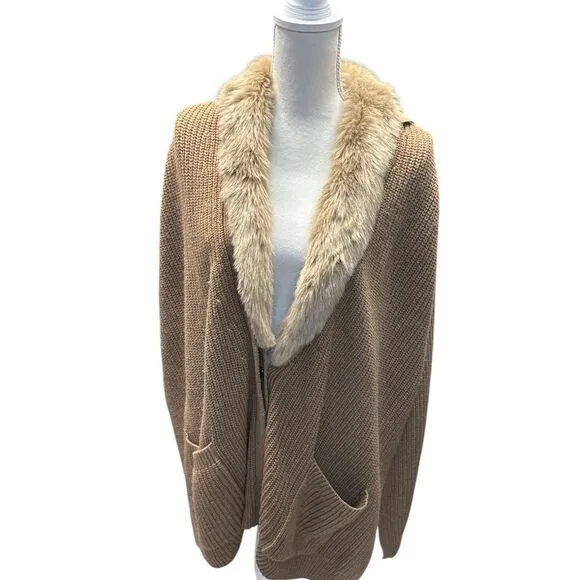 Banana Republic Women's Camel Wool Cashmere Blend Faux-Fur Collar Poncho XL