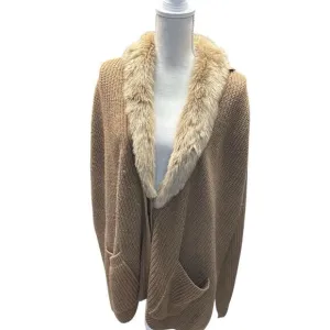 Banana Republic Women's Camel Wool Cashmere Blend Faux-Fur Collar Poncho XL