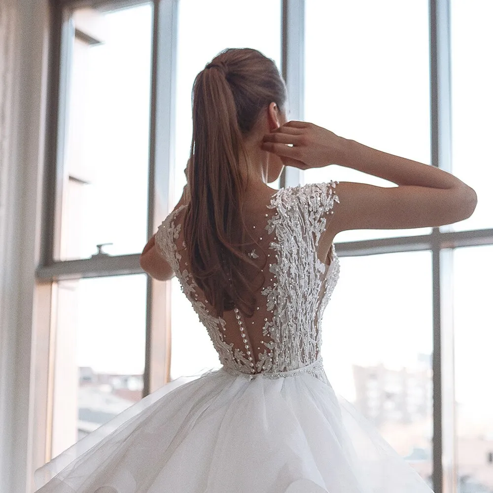 Beading Pearls Lace Mermaid Wedding Dresses