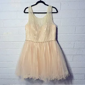 Beautiful Princess Mini Dress Ruffled Tulle Rhinestone &amp; Lace Fit &amp; Flare Cream