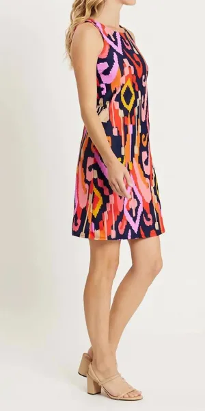 Beth Dress in Grand Ikat Navy