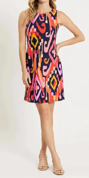 Beth Dress in Grand Ikat Navy