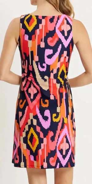 Beth Dress in Grand Ikat Navy