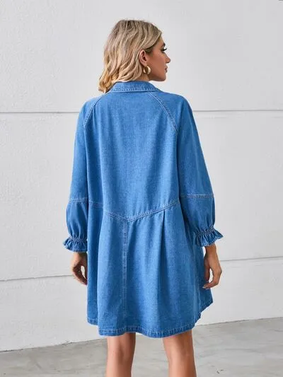 Billie Button Up Flounce Sleeve Mini Denim Dress