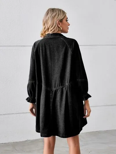 Billie Button Up Flounce Sleeve Mini Denim Dress