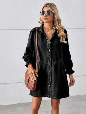 Billie Button Up Flounce Sleeve Mini Denim Dress