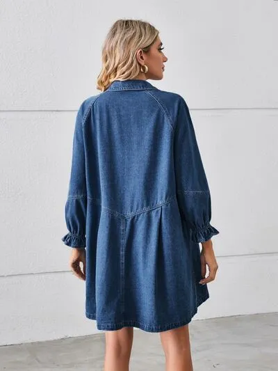 Billie Button Up Flounce Sleeve Mini Denim Dress