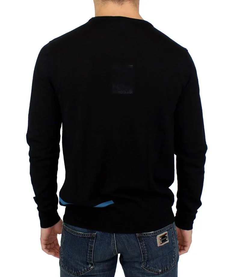 Black Knitted Wool Crewneck Pullover Sweater