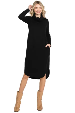 Black Long Sleeve Cow Neck Pocket Dress - Pack of 6