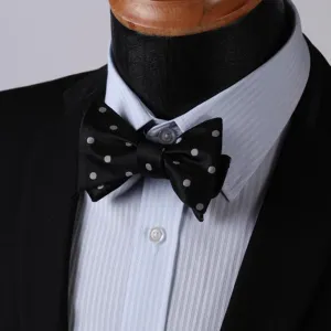 Black Polka Dot Mens Silk Self tie Bow Tie with Pocket Squares Set