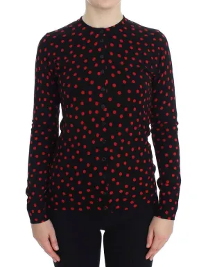 Black Red Polka Wool Cardigan Sweater