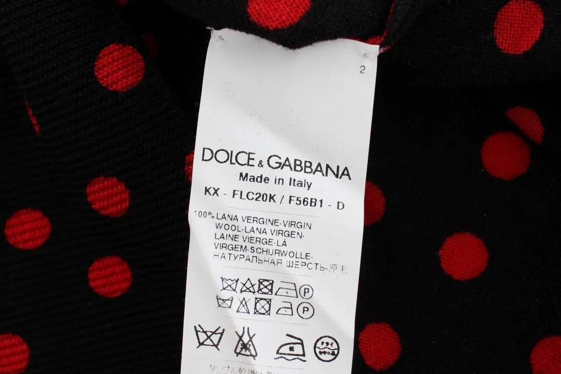 Black Red Polka Wool Cardigan Sweater