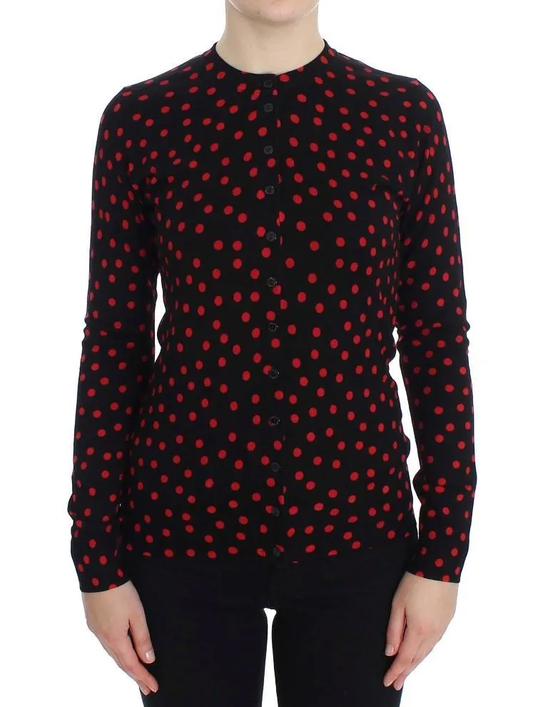 Black Red Polka Wool Cardigan Sweater
