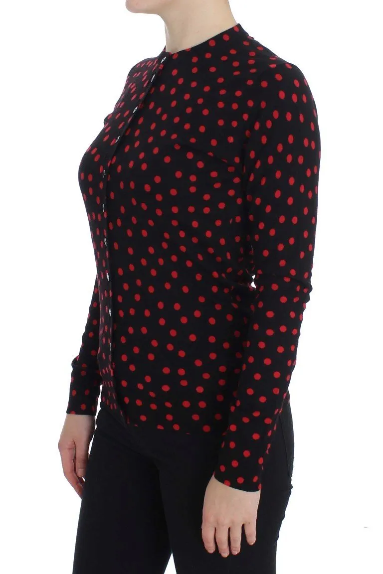 Black Red Polka Wool Cardigan Sweater