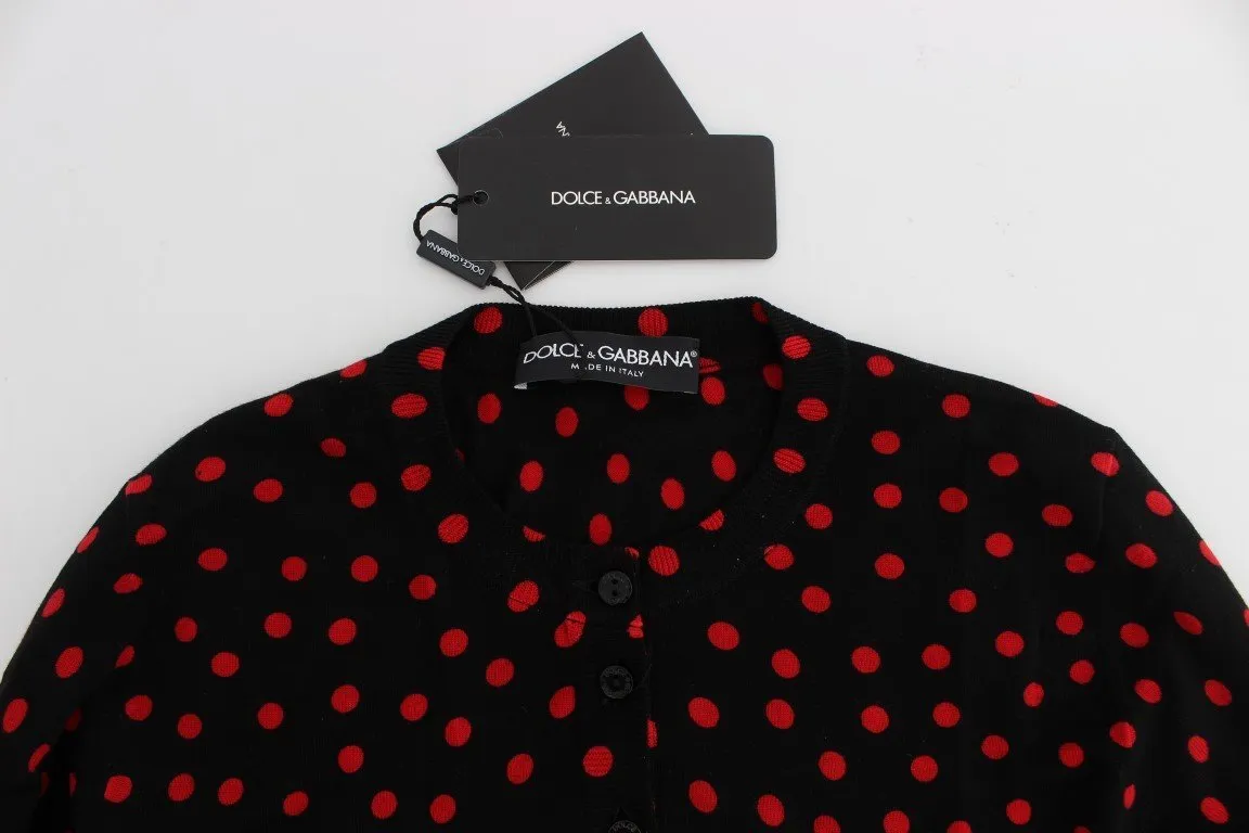 Black Red Polka Wool Cardigan Sweater