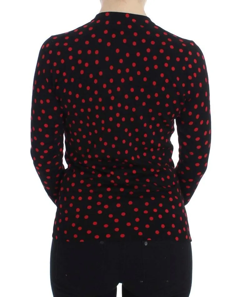 Black Red Polka Wool Cardigan Sweater