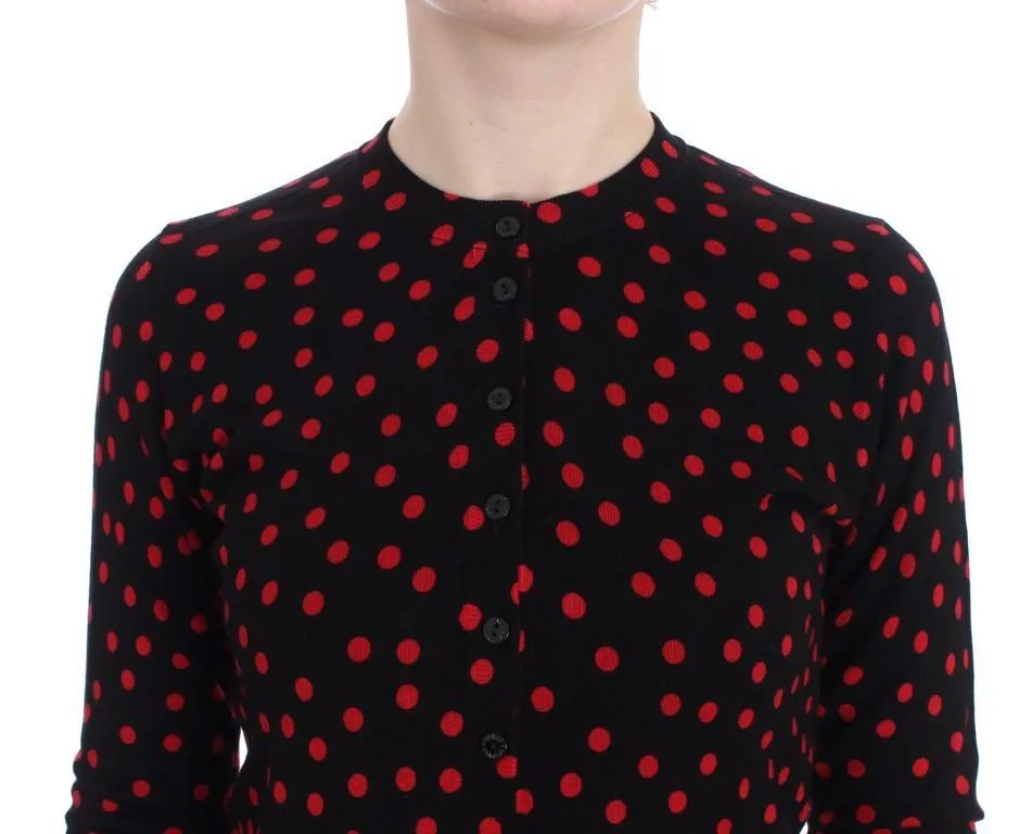 Black Red Polka Wool Cardigan Sweater