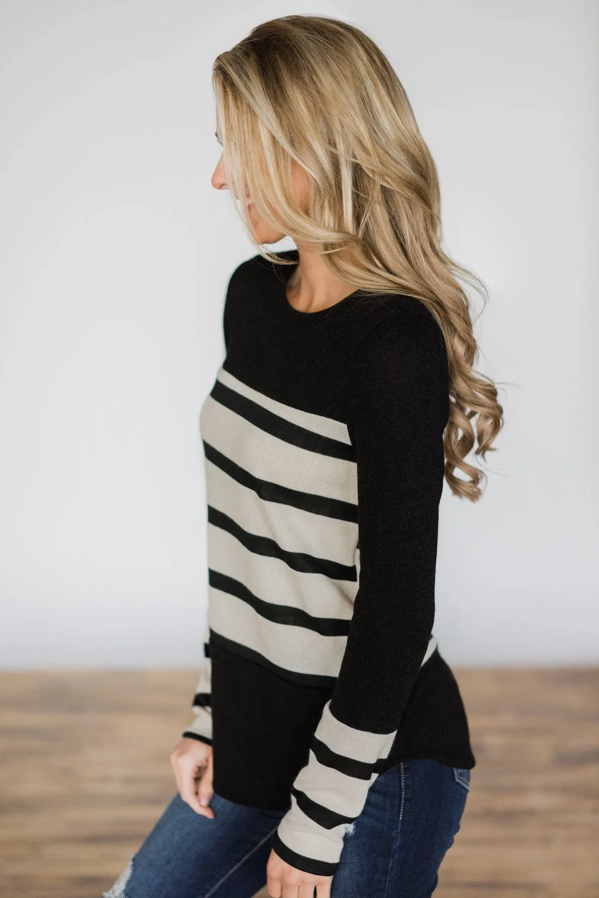 Black Striped Beauty Long Sleeve Top
