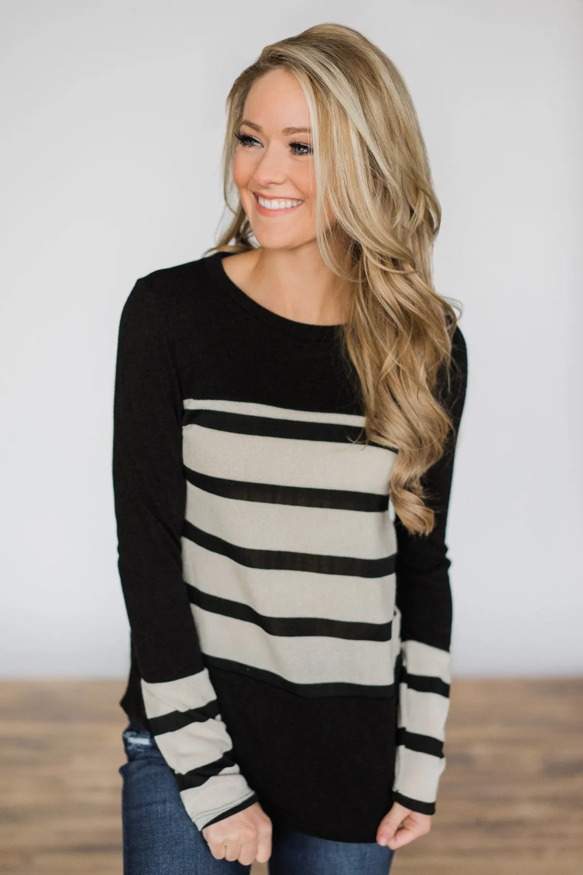 Black Striped Beauty Long Sleeve Top