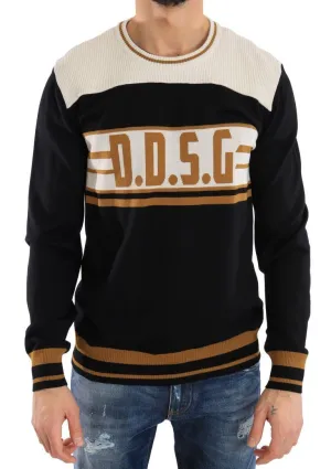 Black White Wool Crewneck Pullover Sweater