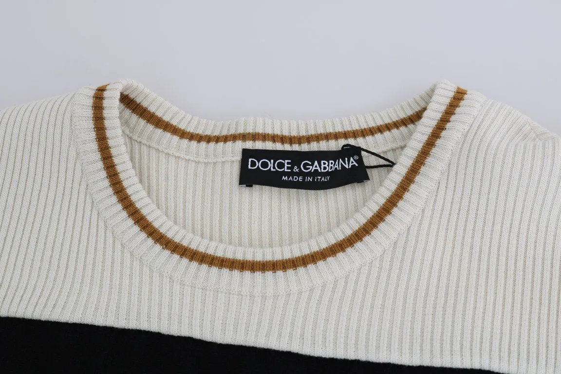 Black White Wool Crewneck Pullover Sweater