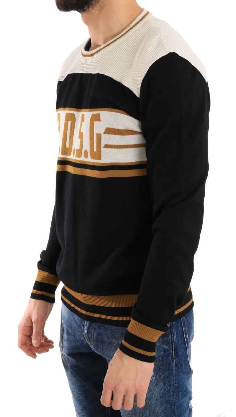 Black White Wool Crewneck Pullover Sweater
