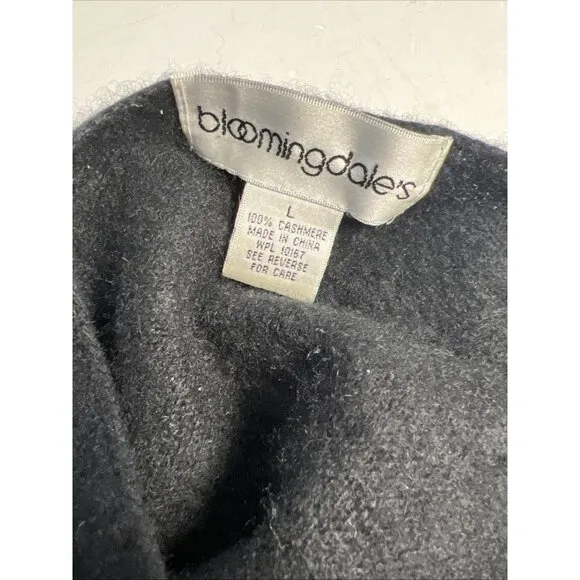 Bloomingdale`s Large 100% Cashmere Knit V Neck Black Tunic Sweater Belt