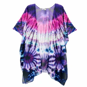 Blue Purple Tie Dye Sheer Kimono