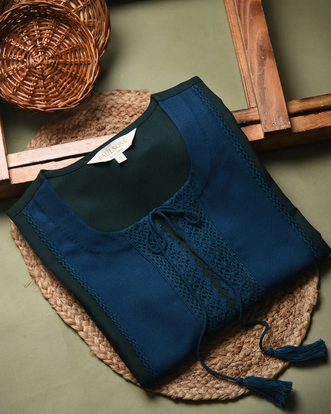 Blue With Green Winter Wear Wool Spun Blend Ready To Wear Kurta With Pant