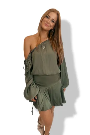 Brooklyn Long Sleeve Dress Olive- FINAL SALE