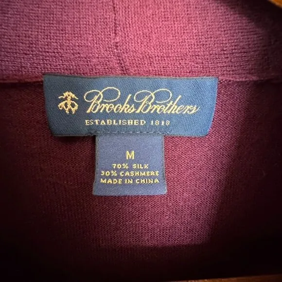 Brooks Brothers Burgundy Red Silk Cashmere Blend Shawl Collar Sweater Size M