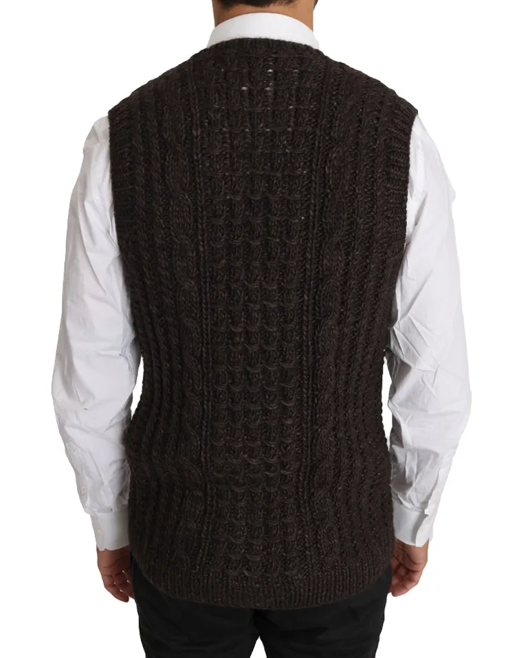 Brown Knitted Wool Vest Cardigan Sweater